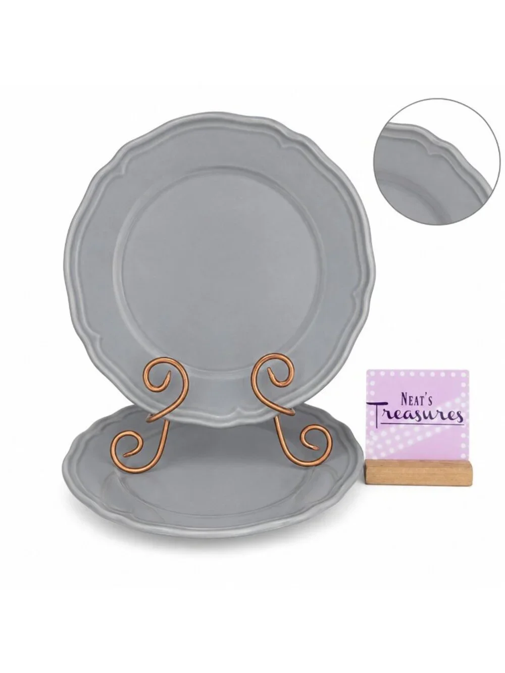Ikea of Sweden ARV GRAY 15541 Scalloped Portugal Earthenware Dinner Plates Set 2